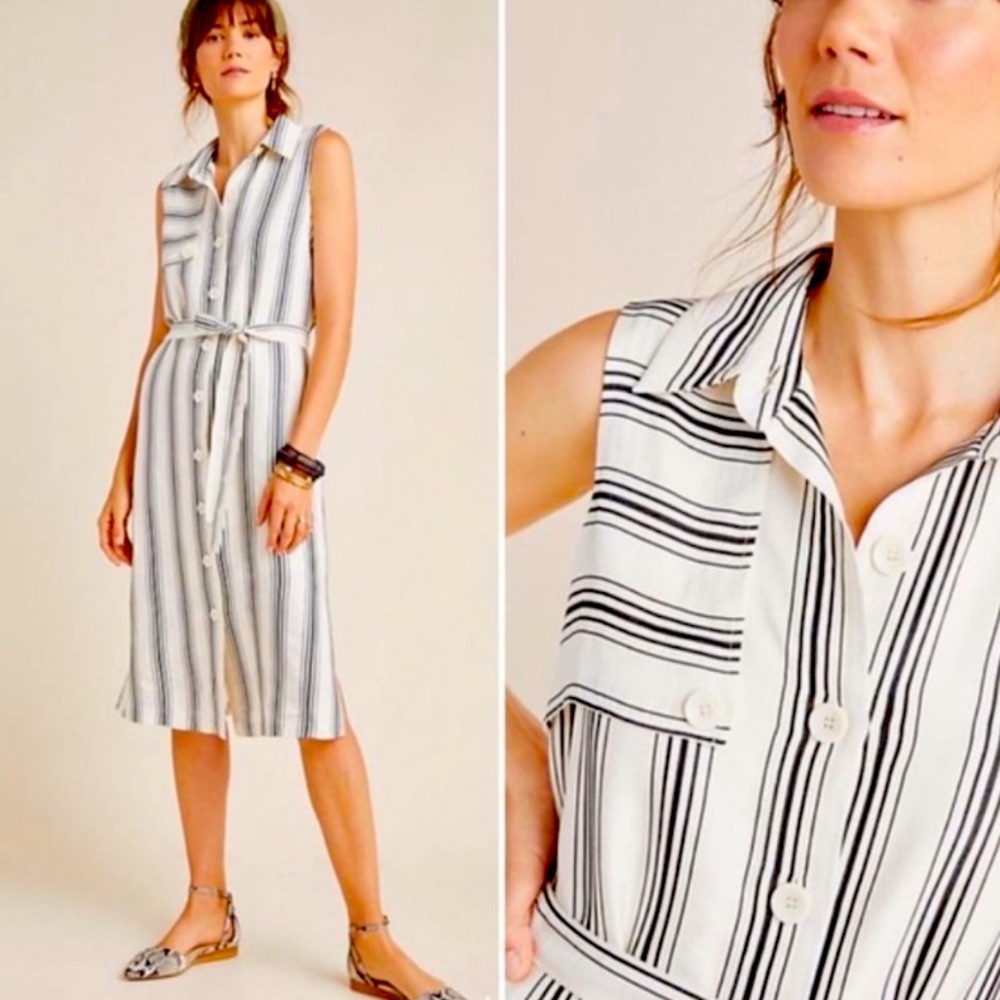 Maeve by Anthropologie White Striped Dress